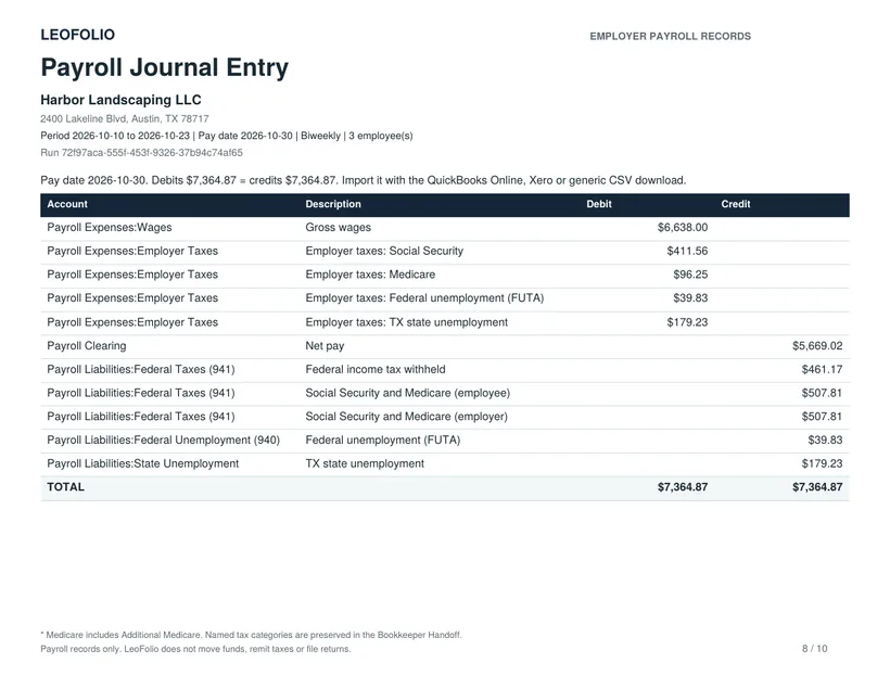 Sample bookkeeper handoff