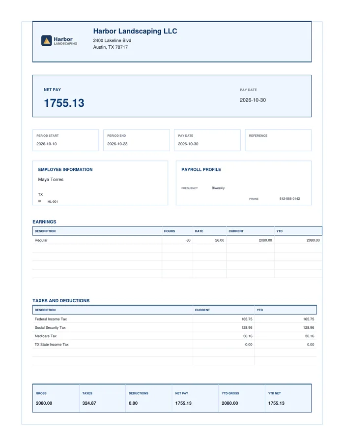 Sample pay statement